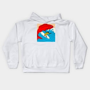 Big fish surfing Kids Hoodie